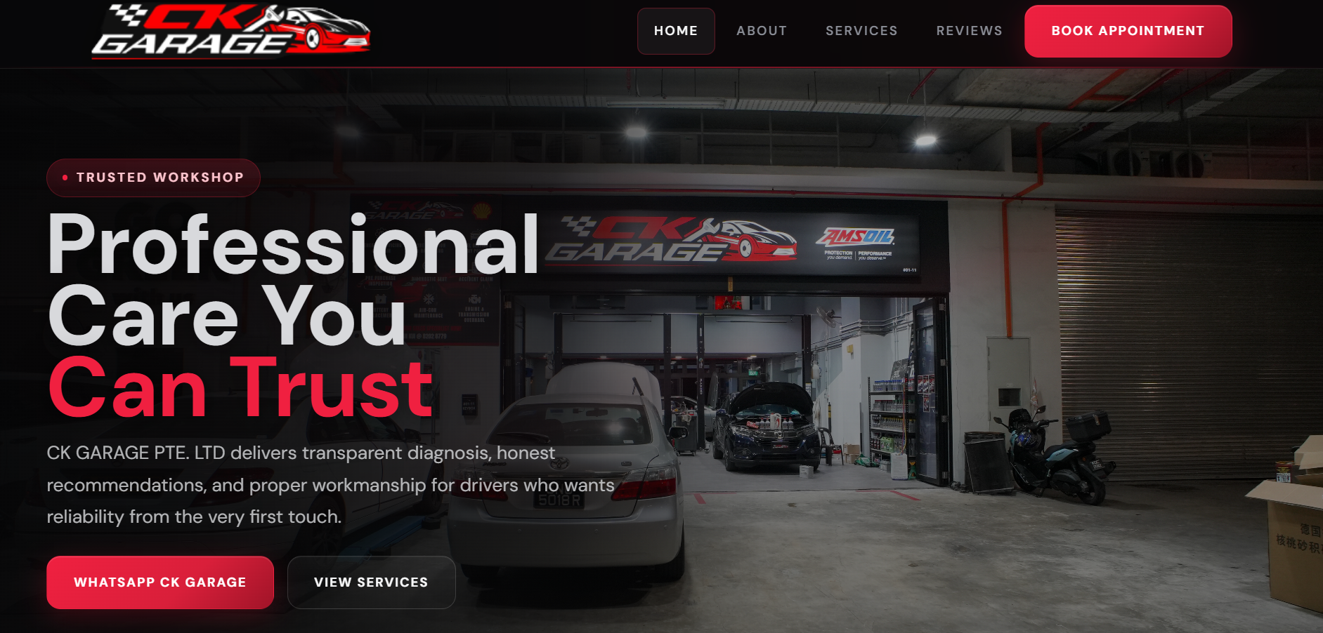 CK Garage website screenshot